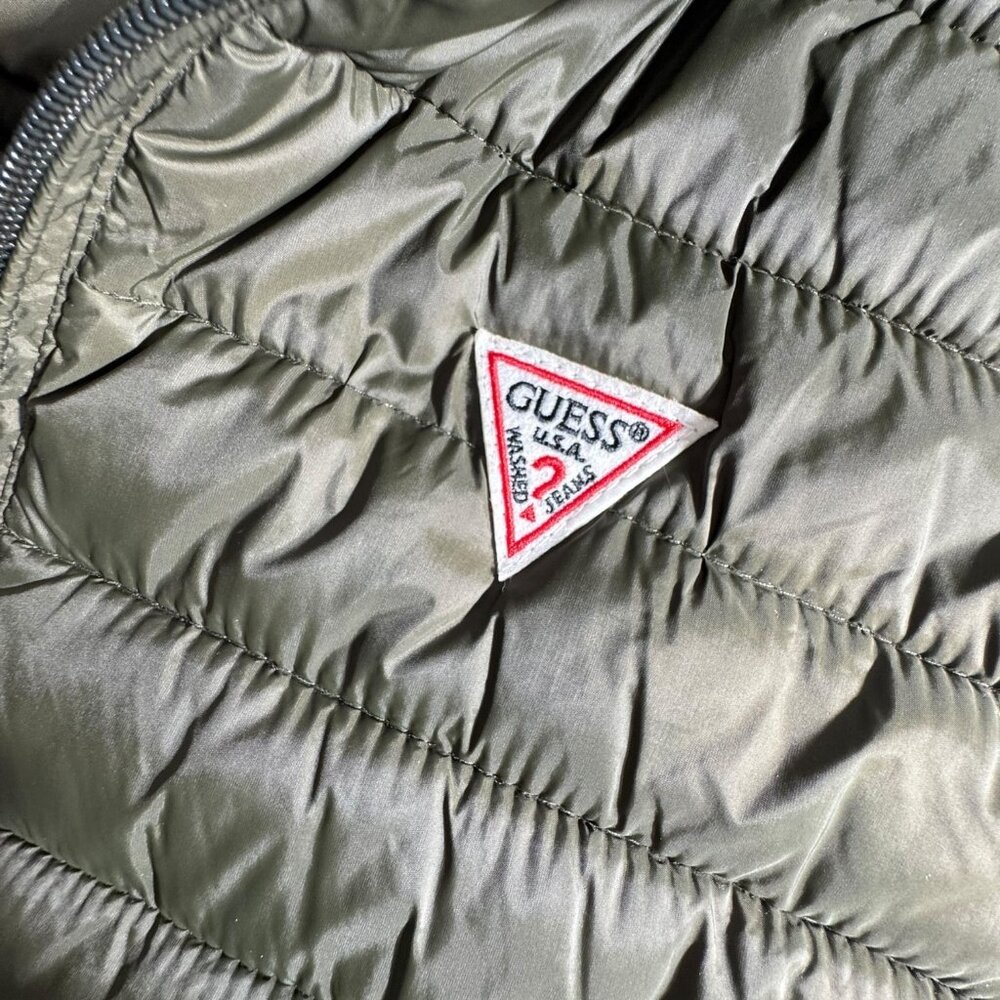 Guess Green Full Zip Hooded Light Puffer Vest Women Pockets 90s Atheleisure - Picture 7 of 9